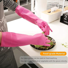 Dishwashing Gloves, Reusable Kitchen,Household and Industrial Cleaning Gloves, Long Sleeve, Thick Latex, Cleaning, Washing, Working, Painting, Gardening Gloves (Pink)