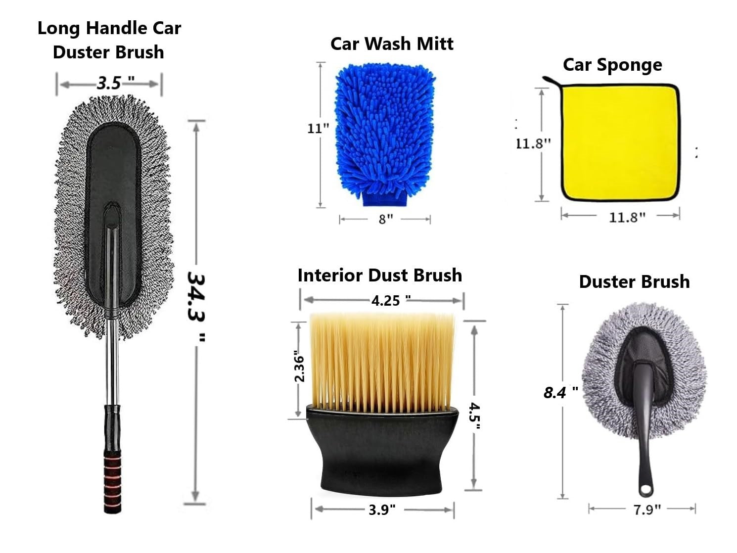 5 PCS Microfiber Duster Kit - Interior & Exterior Cleaning Tool Pollen Removing Extendable Long Handle Duster for Bike & Motorcycle Accessories with 2 Cleaning Tablet Free (5)
