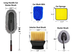 5 PCS Microfiber Duster Kit - Interior & Exterior Cleaning Tool Pollen Removing Extendable Long Handle Duster for Bike & Motorcycle Accessories with 2 Cleaning Tablet Free (5)