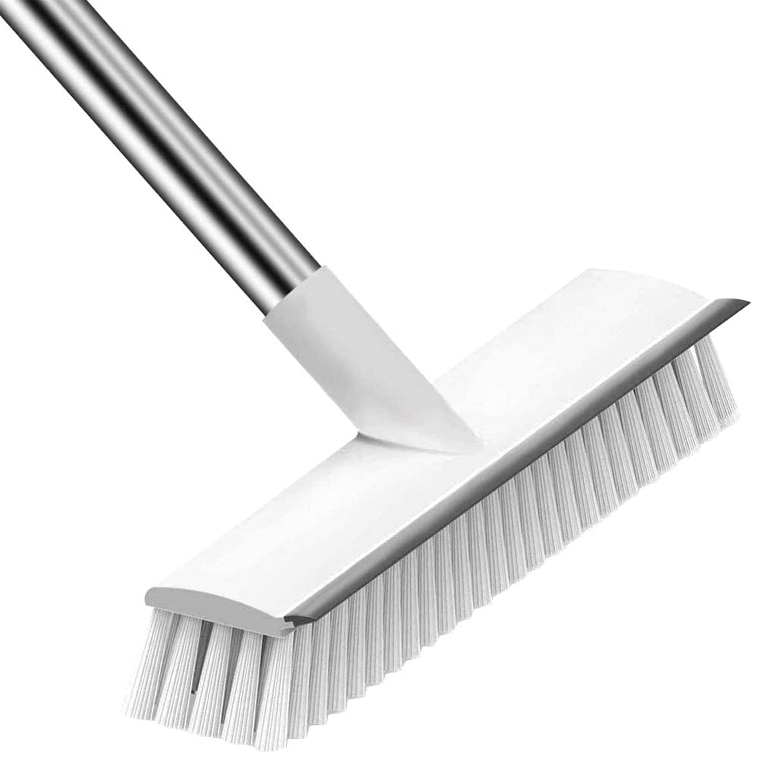 2 in 1 Floor Tiles Cleaning Brush with Wiper 120° Rotating Bathroom Kitchen Household Cleaning Squeegee Mop with Long Handle V-Shape Stiff Bristle Grout Scraper Brush (2 in 1 Brush White)