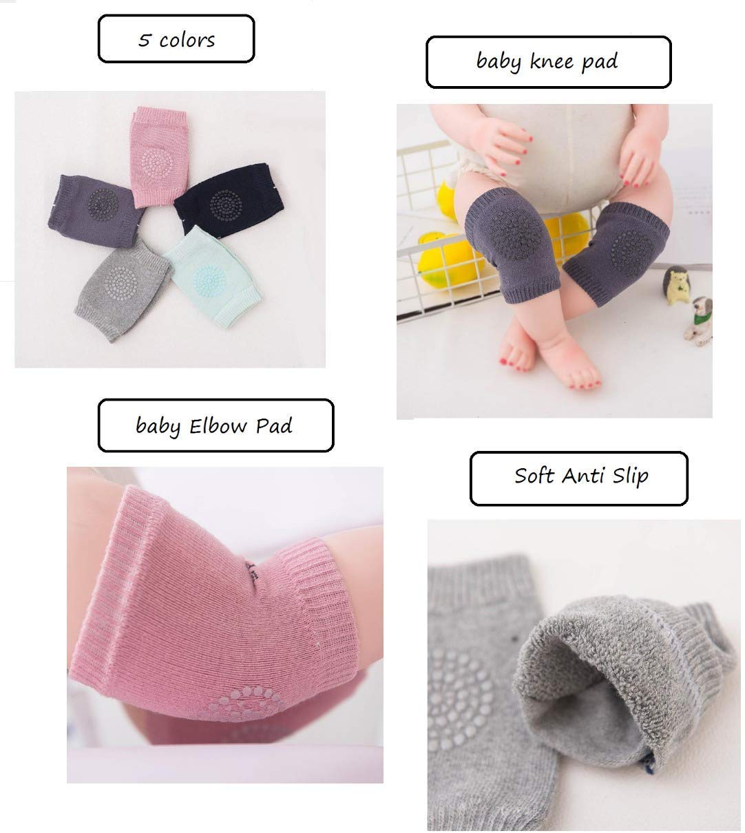Baby Knee Pads for Crawling, Anti-Slip Padded Stretchable Elastic Cotton Soft Breathable Comfortable Knee Cap Elbow Safety Protector(Multicolour)