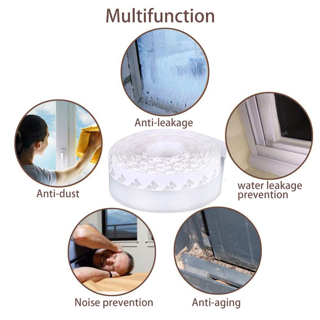 Silicone Door Seal Strips, Soundproof Weather Stripping Windproof Door, Self Adhesive Sealing Sticker for Window Gaps, Insect, Bottom of Side Door Tape for Home (3 Meter,White)