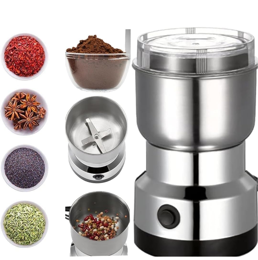 Nima Stainless Steel Electric Grinder & Coffee Maker – Multifunctional Spices Kitchen Mixer Grinder, Masala Processor, Household Coffee Beans Mill- Mini Mixer