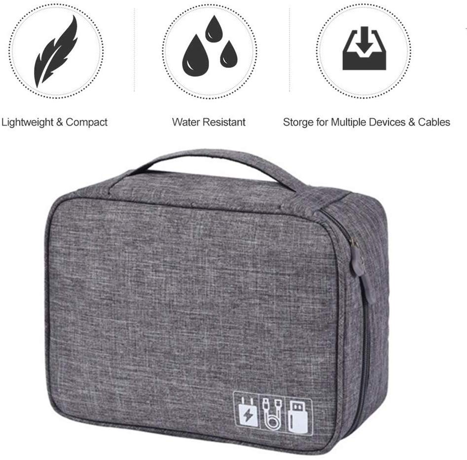 Gadget Organizer Electronics Accessories Organizer Bag, Universal Carry Travel Gadget Bag for Cables, Plug and More, Perfect Size Fits for Pad Phone Charger Hard Disk (Grey)