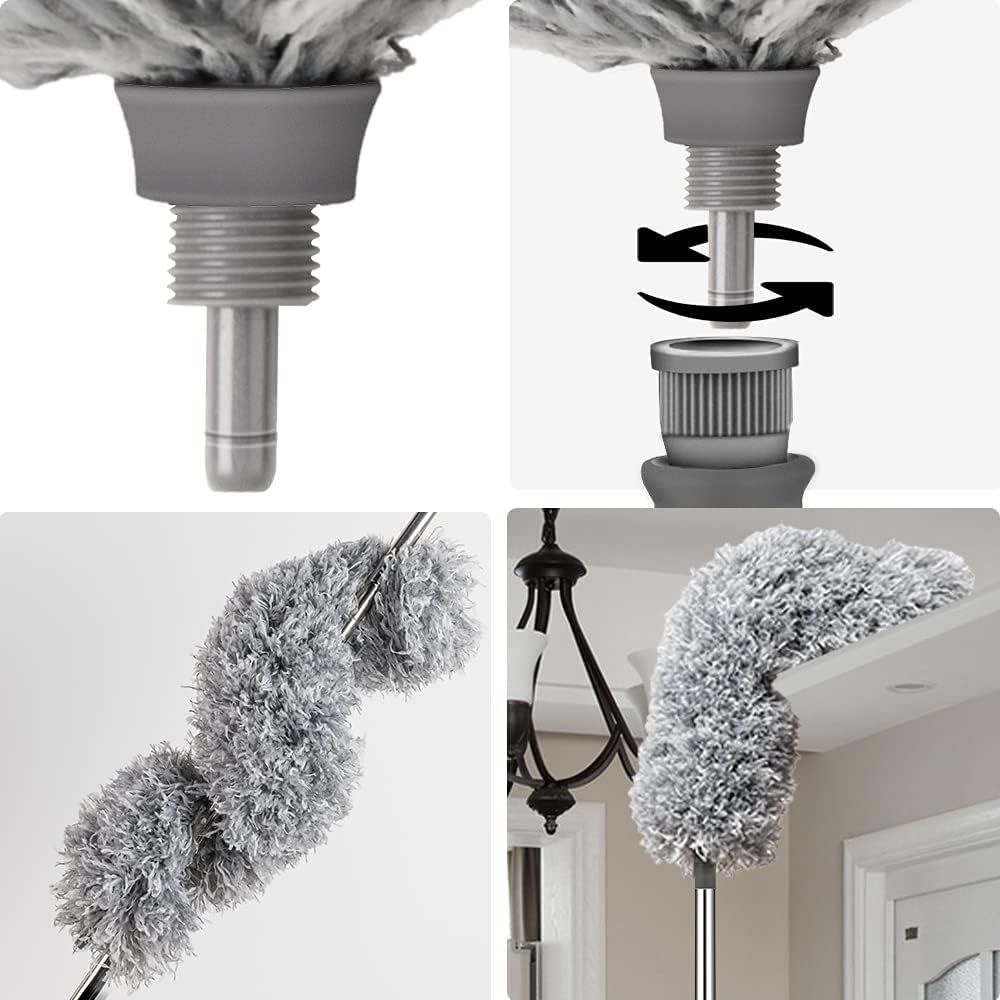 Microfiber Feather Duster Bendable & Extendable Fan Cleaning Duster with 100 inches Expandable Pole Handle Washable Duster for High Ceiling Fans,Window Blinds, Furniture