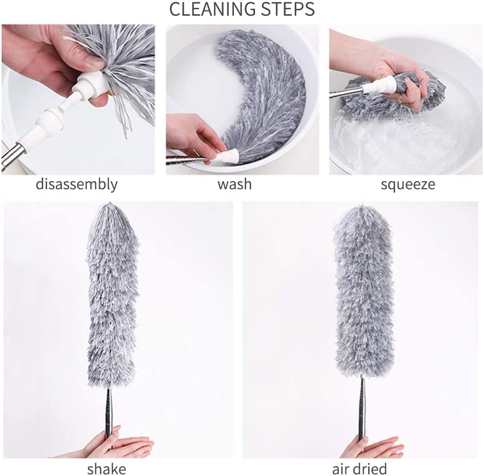 Microfiber Feather Duster Bendable & Extendable Fan Cleaning Duster with 100 inches Expandable Pole Handle Washable Duster for High Ceiling Fans,Window Blinds, Furniture