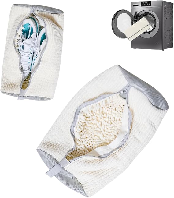 Shoe washing machine bag, Laundry shoe pouch for washer and dryer, Reusable and Durable Zipper Plush Washing Machine Bag for Sneakers, Delicates and Toys