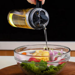 Effortless Pour 500ML Auto Flip Cooking Oil Bottle - Glass Cruet Dispenser with Non-Slip Handle for Olive Oil, Vinegar, Soy Sauce - Kitchen Essential (1 pcs)