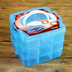 Plastic 3 Tier Stackable Adjustable 18 Compartment Slot Snap-Lock Bead Craft Jewellery Tool Organiser (Sky Blue)
