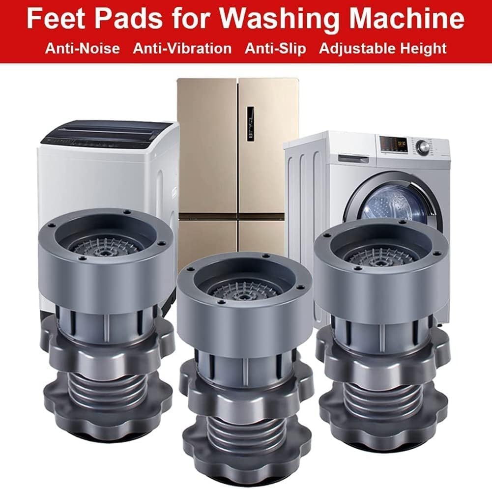 Washing Machine Vibration Pads, Floor Trays, Refrigerator Stand, Washing Machine Stand,Height Adjustment Feet for Refrigerators, Fridge Stands with Anti-Slip Rubber (4 Pcs Set) (Grey-Rubber)