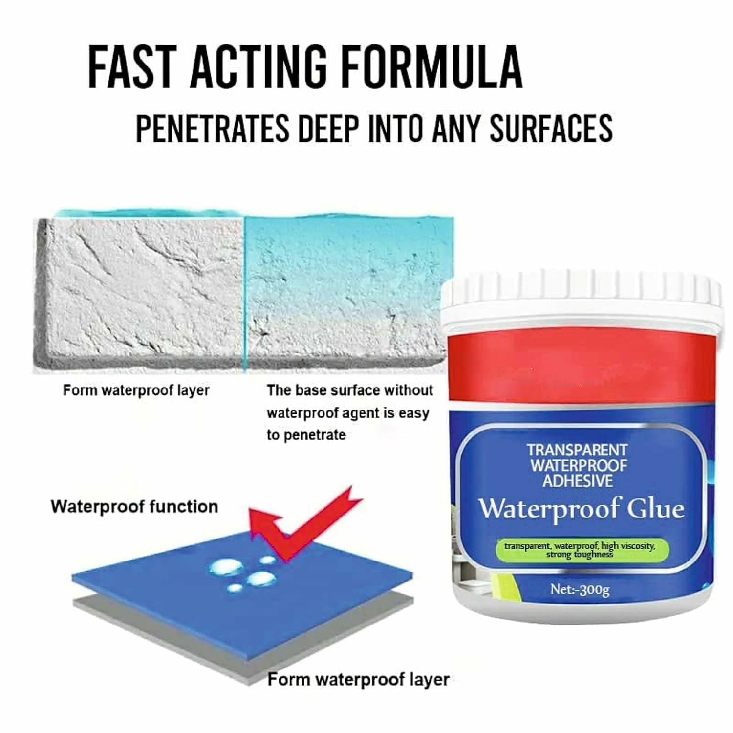 Crack Seal Agent with Brush Transparent Waterproof Resin Epoxy for Roof Leakage Crack Seal Glue Roof Water Leakage Solution Water Proof Glue for Waterproofing
