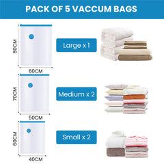 Vacuum Packing Bags Storage Ziplock Space Saver Reusable Travel Bag For Clothes, Blankets, Bedding, Comforter, Pillows Could Save Your Space(Pack of 5)