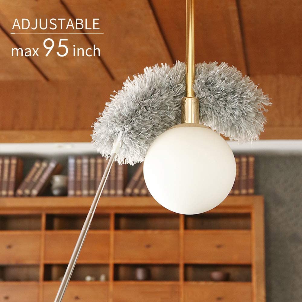 Microfiber Feather Duster Bendable & Extendable Fan Cleaning Duster with 100 inches Expandable Pole Handle Washable Duster for High Ceiling Fans,Window Blinds, Furniture