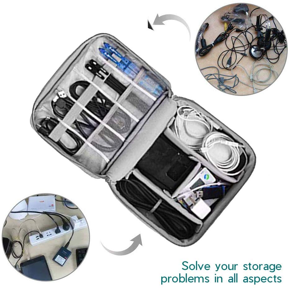 Gadget Organizer Electronics Accessories Organizer Bag, Universal Carry Travel Gadget Bag for Cables, Plug and More, Perfect Size Fits for Pad Phone Charger Hard Disk (Grey)