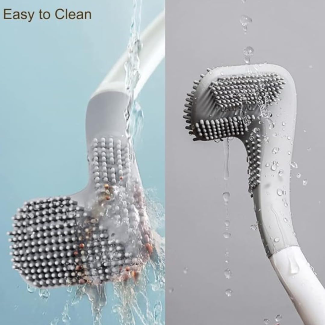 Silicon Toilet Brush with Slim No-Slip Long Handle, Flex Toilet Brush Anti-drip Set, 360 Deep Golf Head Brush Toilet - Bathroom Cleaning Brush (Golf Shape Toilet Brush)