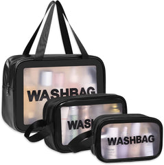 Wash Bag Pouch for Travel Kit Toiletry Bag Cosmetic Bag Make Up Box for Brushes, Accessories with Handle ,Large Capacity Waterproof Travel Storage Organizer Set of 3 (Black)