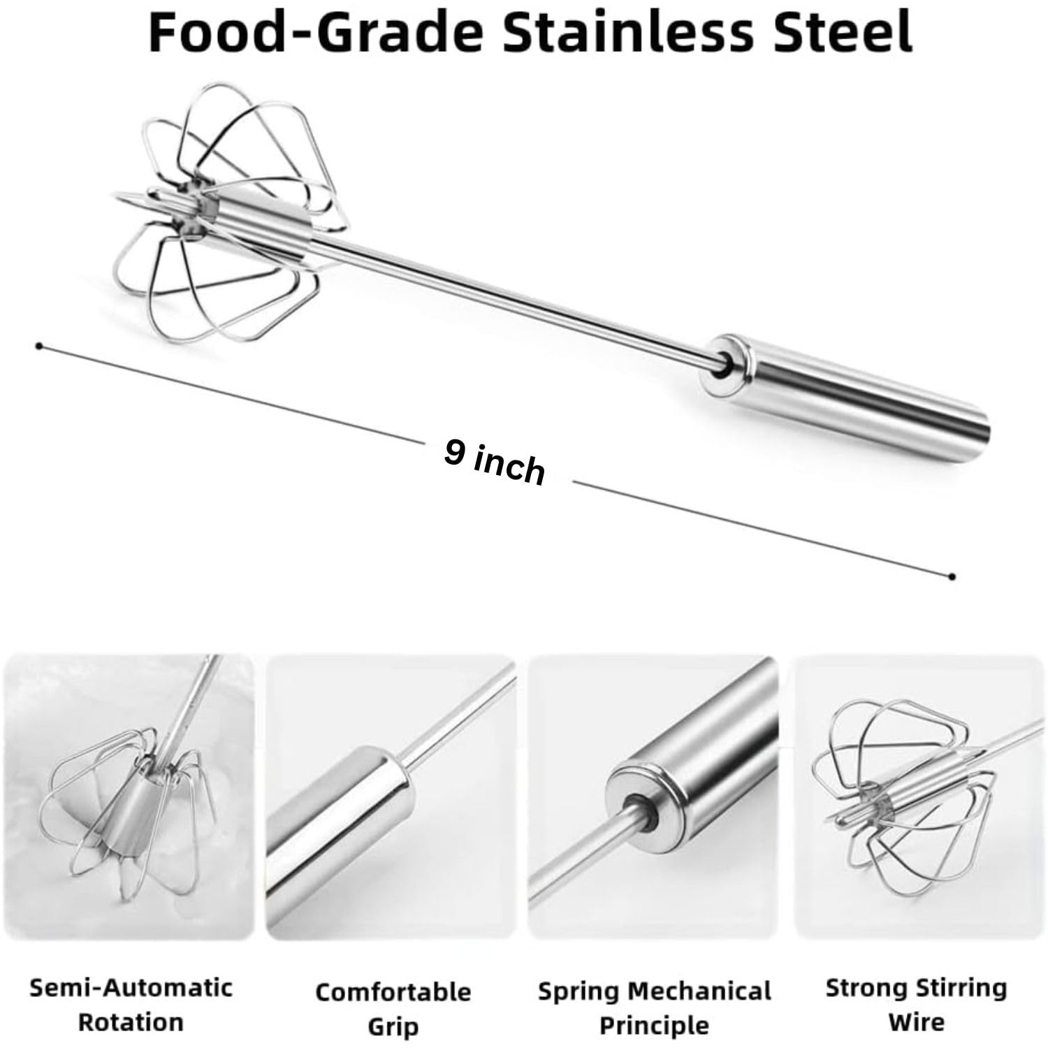 Kitchen Manual Hand Blender Automatic Egg Beater & Stirring Stainless Steel Rotating Push Whisks Mixer For Kitchen Baking/Lassi/Butter Milk Frother/Cream/Madhani/Coffee/Cake Mixing/Restaurant