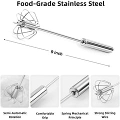 Kitchen Manual Hand Blender Automatic Egg Beater & Stirring Stainless Steel Rotating Push Whisks Mixer For Kitchen Baking/Lassi/Butter Milk Frother/Cream/Madhani/Coffee/Cake Mixing/Restaurant