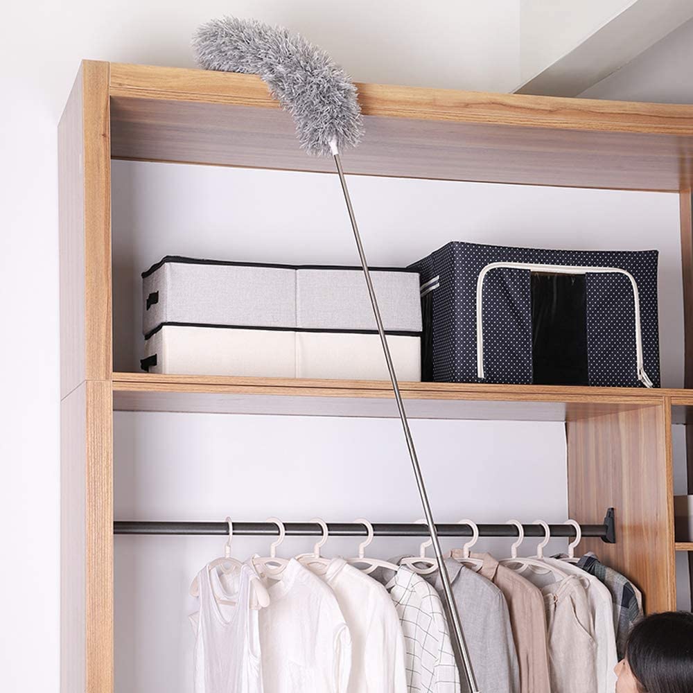 Microfiber Feather Duster Bendable & Extendable Fan Cleaning Duster with 100 inches Expandable Pole Handle Washable Duster for High Ceiling Fans,Window Blinds, Furniture