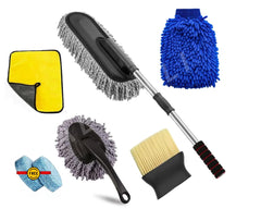 5 PCS Microfiber Duster Kit - Interior & Exterior Cleaning Tool Pollen Removing Extendable Long Handle Duster for Bike & Motorcycle Accessories with 2 Cleaning Tablet Free (5)