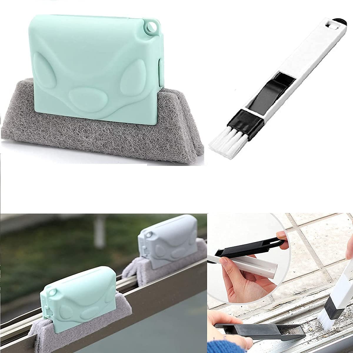 Bathroom Toilet Kitchen Glass Wall Folding Sponge Cleaning Brush with Window Cleaning Tool and Car Body Cleaner (Groove + Window Cleaner)