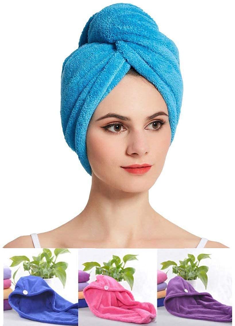 Hair Towel Wrap Absorbent Towel Hair Towel Hair-Drying Bathrobe Hair Warp Towel Microfiber Bath Towel Hair Dry Cap (Multicolor)(Pack of 1)