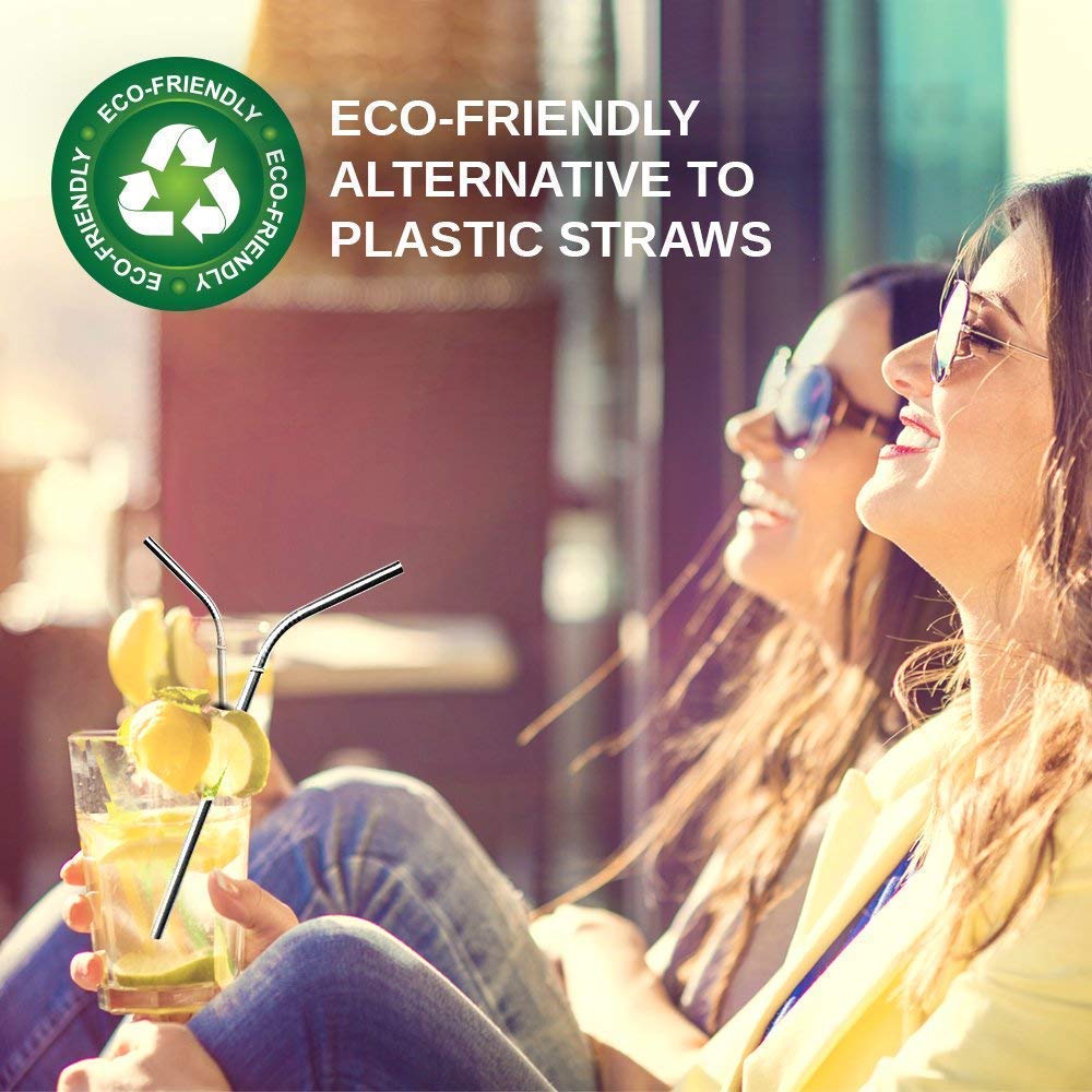 Steel Straws, Bended Stainless Steel Straws for Drinking, Extra Wide Straws for Smoothie, Milkshake Straw, Cold Drink Straw, Reusable Straws, BPA Free, 8 inch Long (8 Bent Straw)