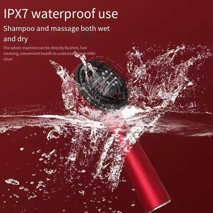 Premium Head Scalp Electric Massager Comb | Scalp Massaging Brush with 2 In 1 Hair Oil Applicator | IPX7 Waterproof,Portable Deep Massager For Hair & Head Relaxation at Home | Shiatsu Massage for Hair Growth/Stress Relax (Red)