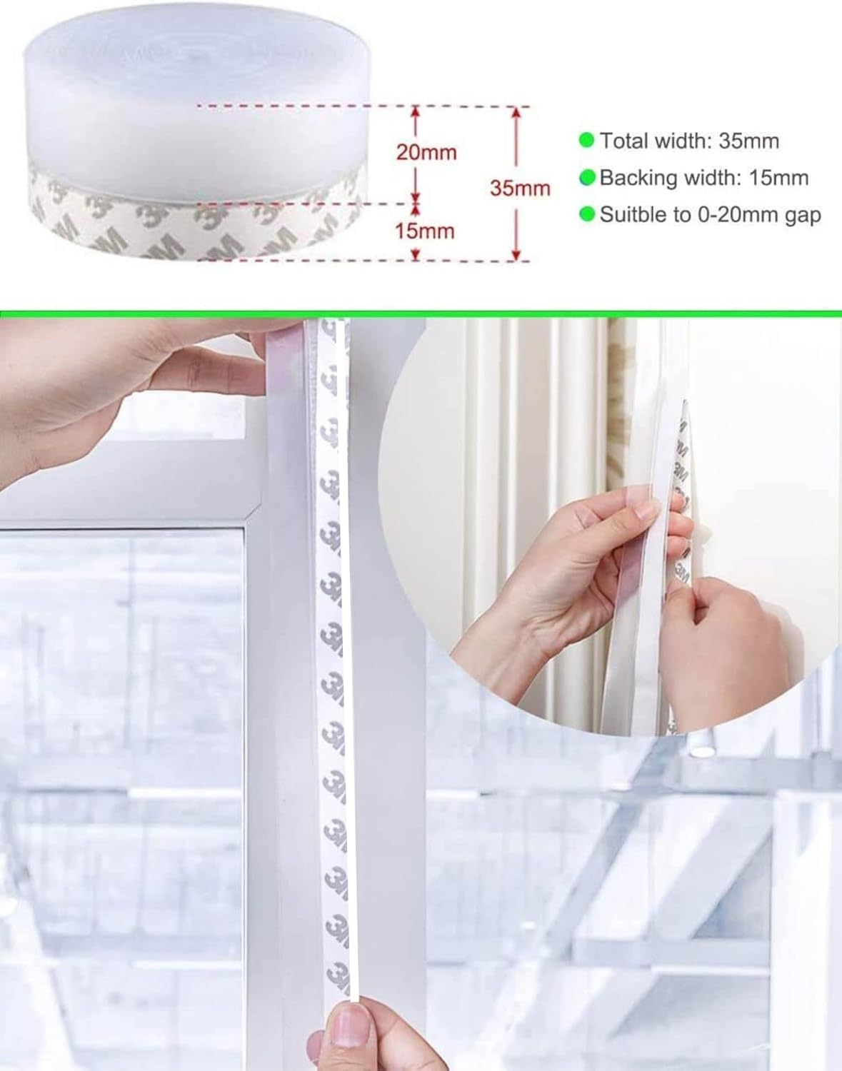Silicone Adhesive 3 Meter Door Gap Seal Strip Weather Sealing Bottom Door Tape Waterproof Insects dust, Stop air, soundproof Window Sealing Door Draft Stopper
