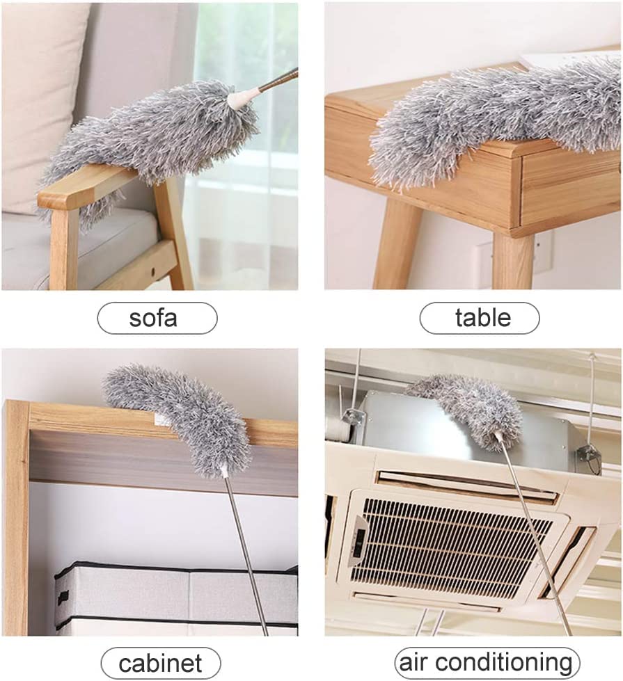 Microfiber Feather Duster Bendable & Extendable Fan Cleaning Duster with 100 inches Expandable Pole Handle Washable Duster for High Ceiling Fans,Window Blinds, Furniture
