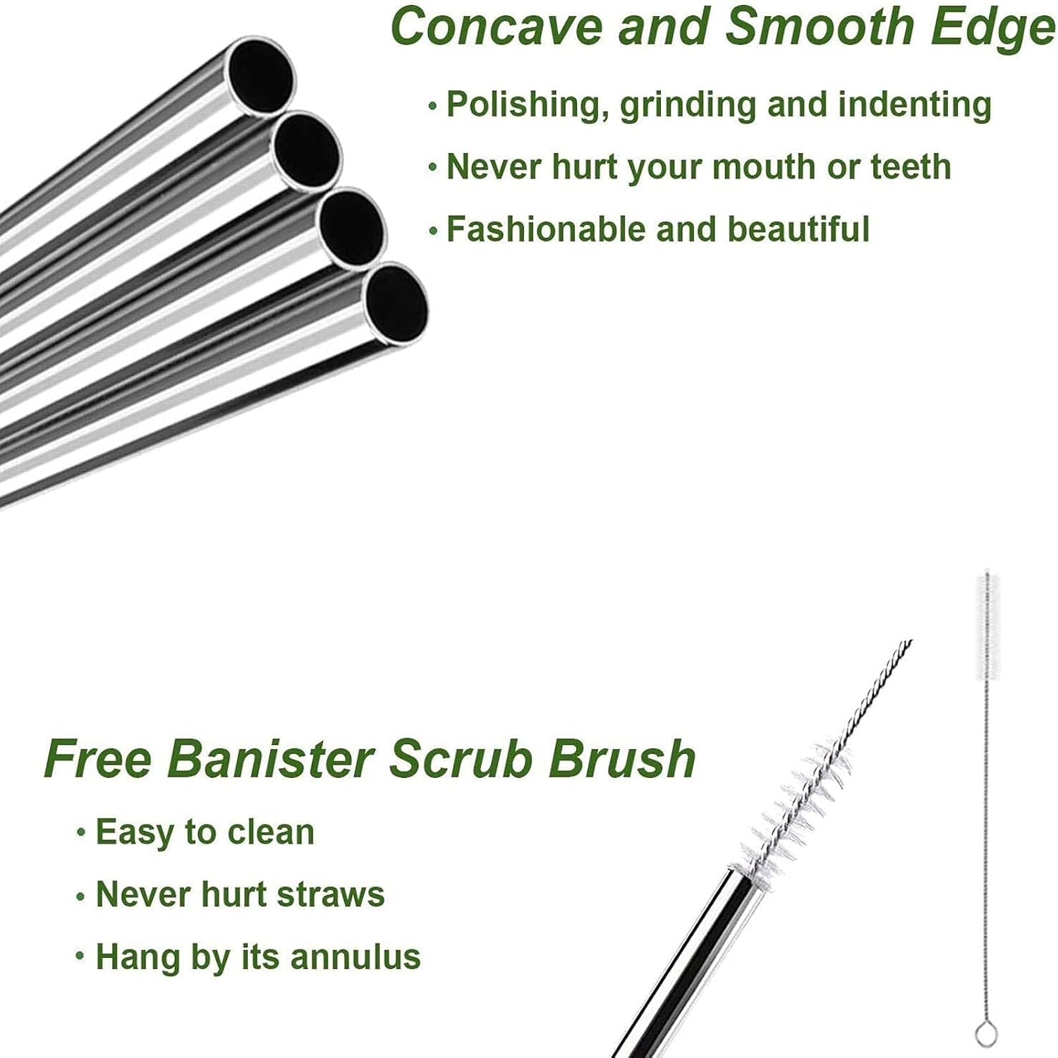 Reusable Stainless Steel Drinking Straws Straight (8 Straight Straws, 2 Brush)