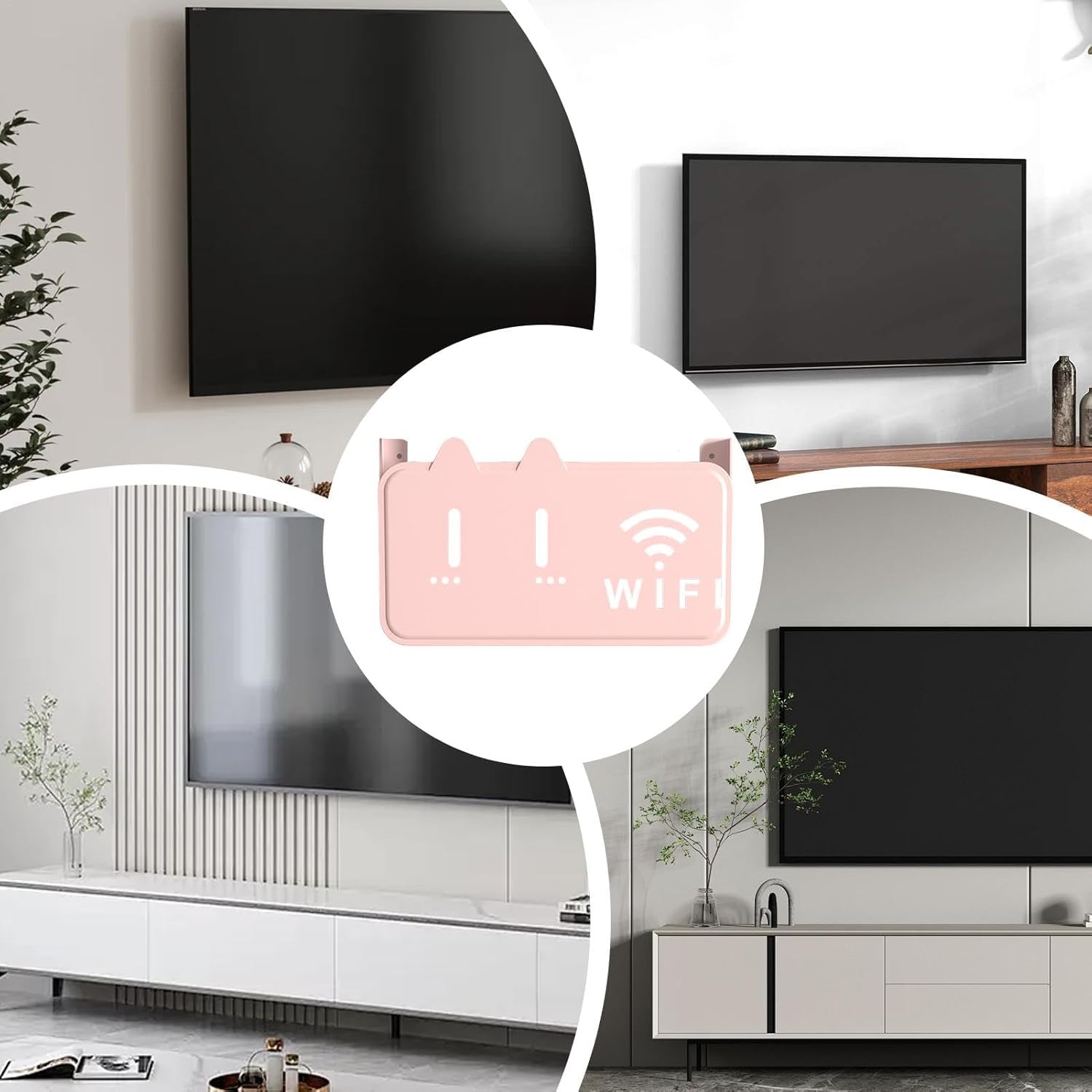 WiFi Router Shelf Storage Box, Wall Mount WiFi Router Stand Set Top Box Streaming Media Equipment Case, Set Top Box Shelf TV Wall Cabinet Living Room