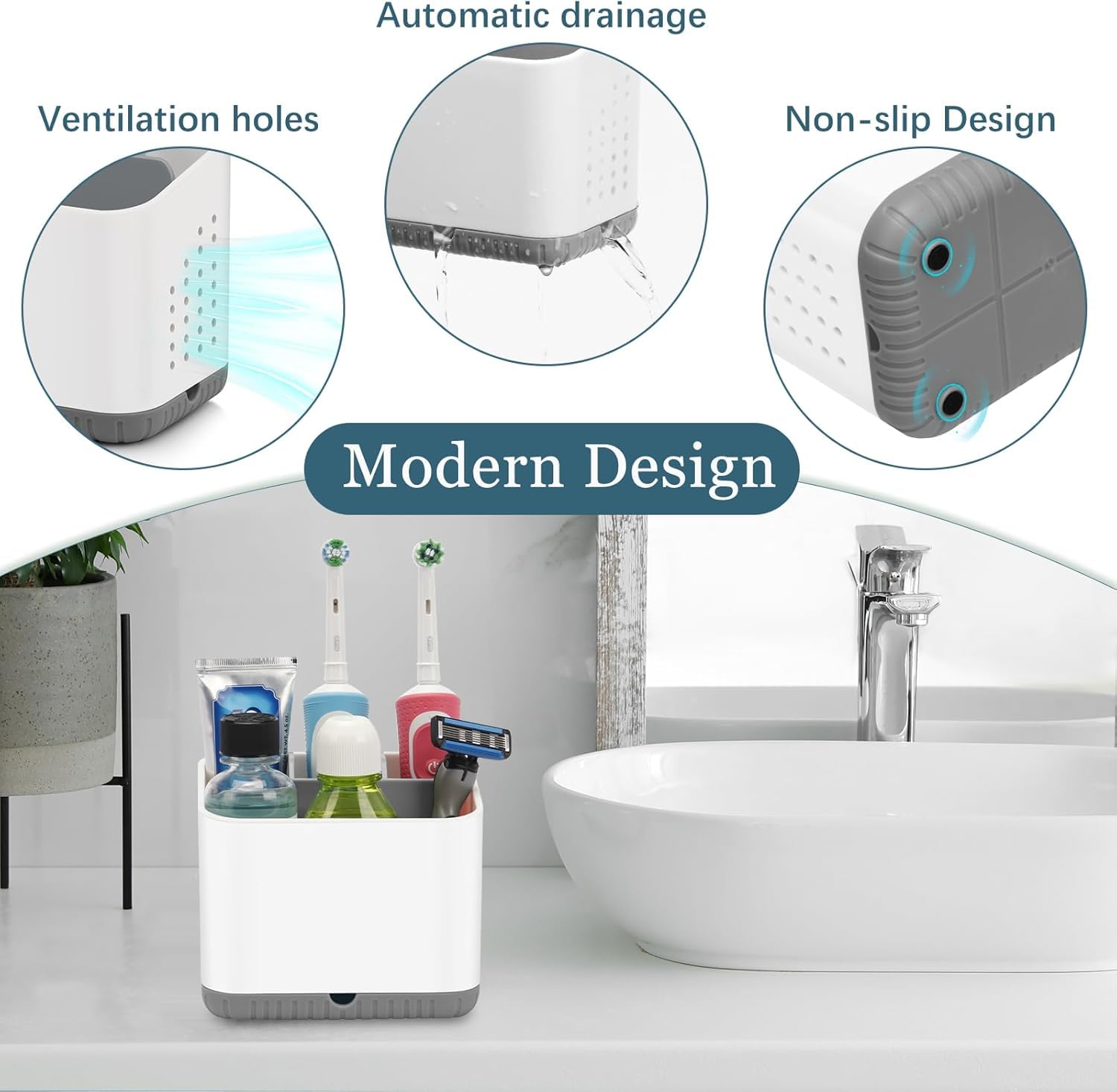 Razor Shaving Kit and Toiletries Cosmetics Organizer,Toothbrush Caddy, Bathroom Toothbrush Toothpaste Tube Holders Organizer Container Stand Storage Box for Easy-Store (Grey)