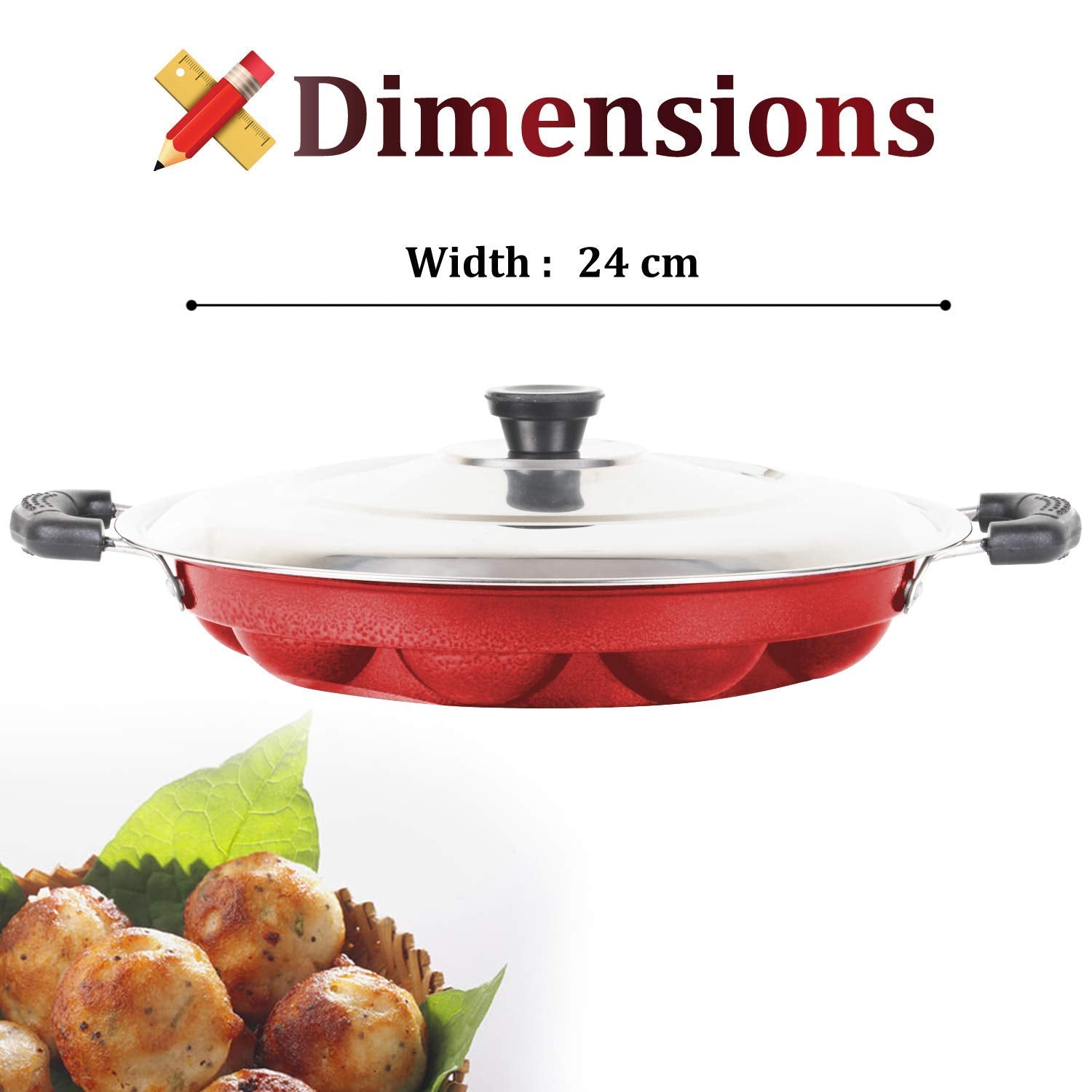 12 Cavities Non Stick Appam Patra Maker Stainless Steel Lid with Oil Brush and Scrub Paniyarrakal Paniyaram