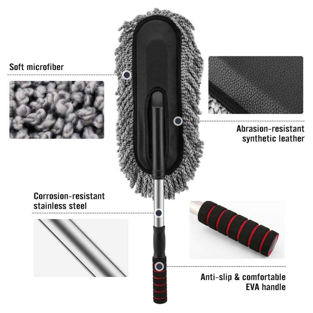 Soft Microfiber Car Duster Brush with Extendable Handle Wet & Dry Scratch Free Surface Cleaner Multipurpose Kitchen Vehicle Dust Cleaning Accessory (Big)