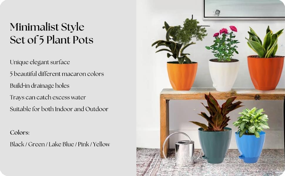 Plastic Cool Garden Planters for Home| Plant Container Set| Drip Trays Pots| Plastic Pots with Saucers (White)