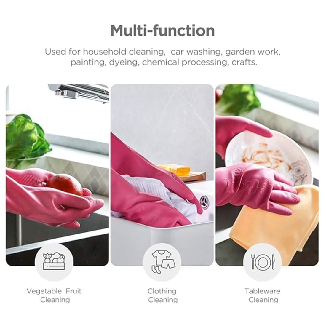 Dishwashing Gloves, Reusable Kitchen,Household and Industrial Cleaning Gloves, Long Sleeve, Thick Latex, Cleaning, Washing, Working, Painting, Gardening Gloves (Pink)