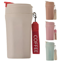 Glass Sipper Mug with Leak-Proof Flip Lid & Wrist Strap/Hot & Cold Coffee, Tea, Juice, Milk Tumble/Portable Insulated Glass Mug for Travel, Office & Home Use