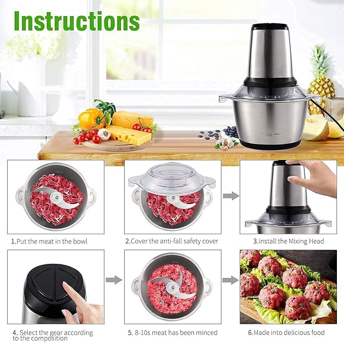 Stainless Steel Electric Meat Grinders with Bowl for Heavy Kitchen Food Chopper(2 Liter)