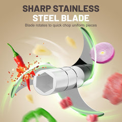 Rechargeable Mini Electric Chopper, Food Grade Bowl, Stainless Steel Blades, One Touch Operation, for Mincing Garlic, Ginger, Onion, Vegetable, Meat, Nuts, 250 ML