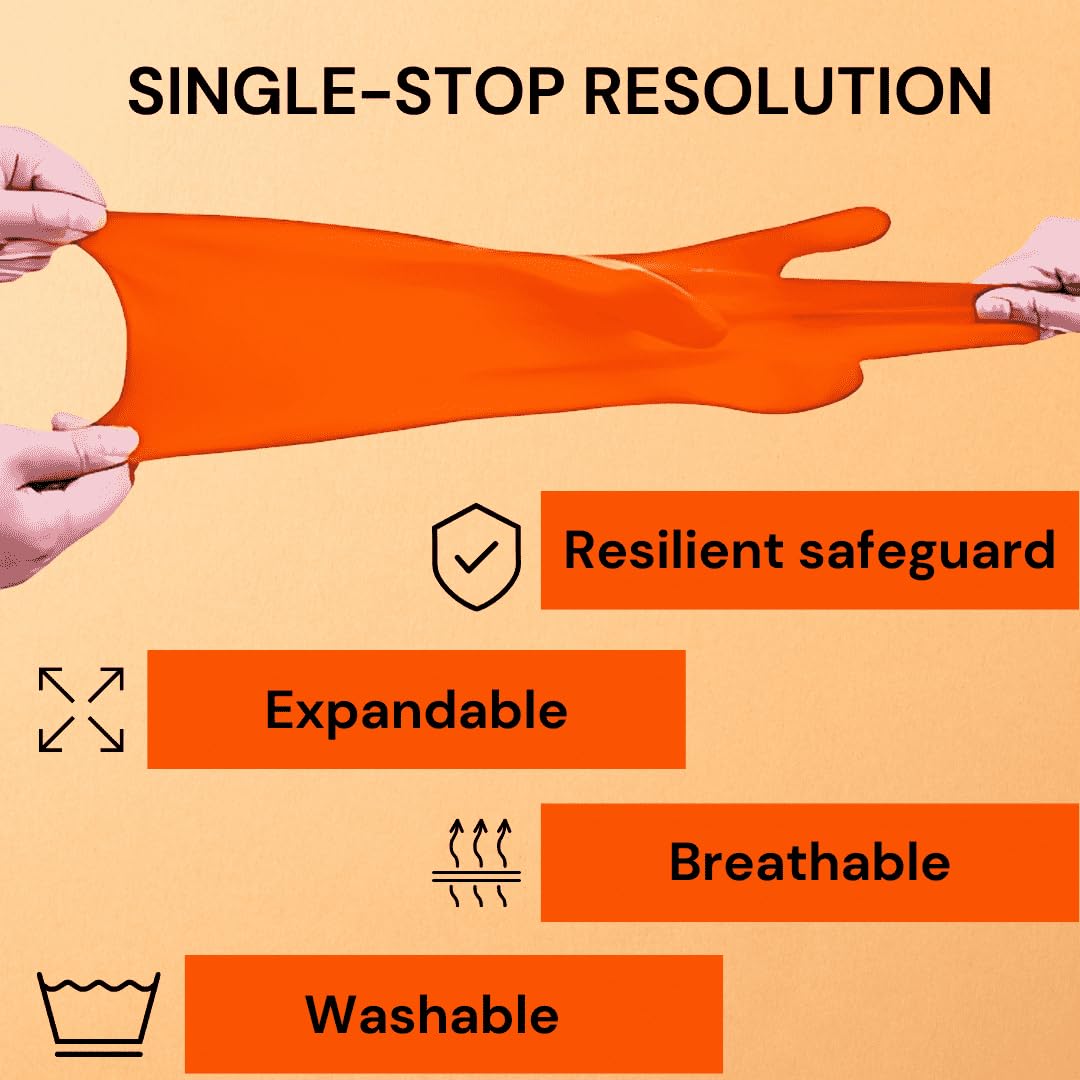 Reusable Rubber Latex PVC Flock lined Long Sleeves elbow length Hand Gloves for Kitchen Dish-Washing, Cleaning, Gardening, Laundry and Sanitation and Lab Work (orange)