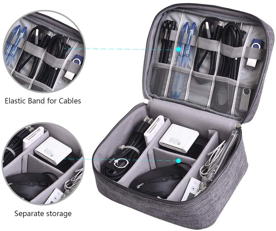 Gadget Organizer Electronics Accessories Organizer Bag, Universal Carry Travel Gadget Bag for Cables, Plug and More, Perfect Size Fits for Pad Phone Charger Hard Disk (Grey)