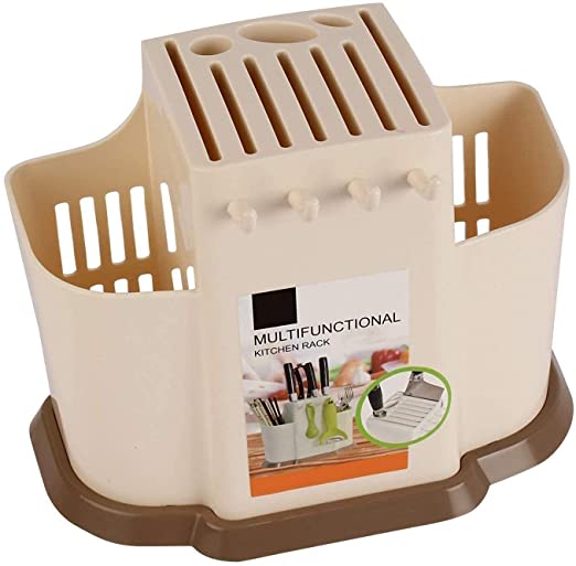 Plastic Multi Functional Chopsticks Holder Kitchen's Spoons, Knife & Other Cutlery Storage Holder Stand with Removable Draining Tray