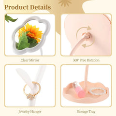 Flower-Shaped Decorative Rotatable Makeup Mirror for Desk