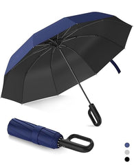 Umbrella for Men Women || Folding Umbrella With Carabiner Handle || 10 Reinforced Ribles || Windproof and Sunproof || Auto Umbrella Big Size for Men/Women/Kids (Blue)