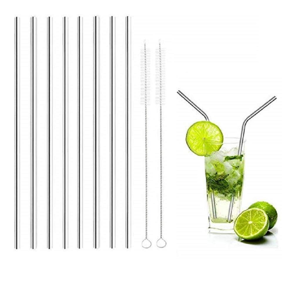 Reusable Stainless Steel Drinking Straws Straight (8 Straight Straws, 2 Brush)