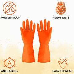 Reusable Rubber Latex PVC Flock lined Long Sleeves elbow length Hand Gloves for Kitchen Dish-Washing, Cleaning, Gardening, Laundry and Sanitation and Lab Work (orange)