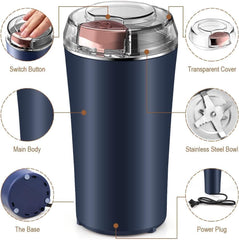 Portable Electric Coffee Grinder Spice & Coffee Bean Grinder Stainless Steel 4 Blade Mixer Grinder for Masala & Herb Push Button Control Durable Grinding Machine for Dry Item