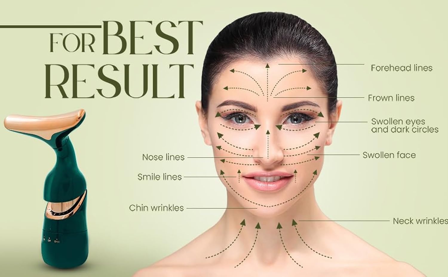 Facial Massager for Face and Neck, 3-in-1 Face Massager for Women, Anti Wrinkle & Aging Facial and Neck Massage Kit with 3 Massage Modes for Skin Care,Improve,Firm,Tightening and Smooth (Green)