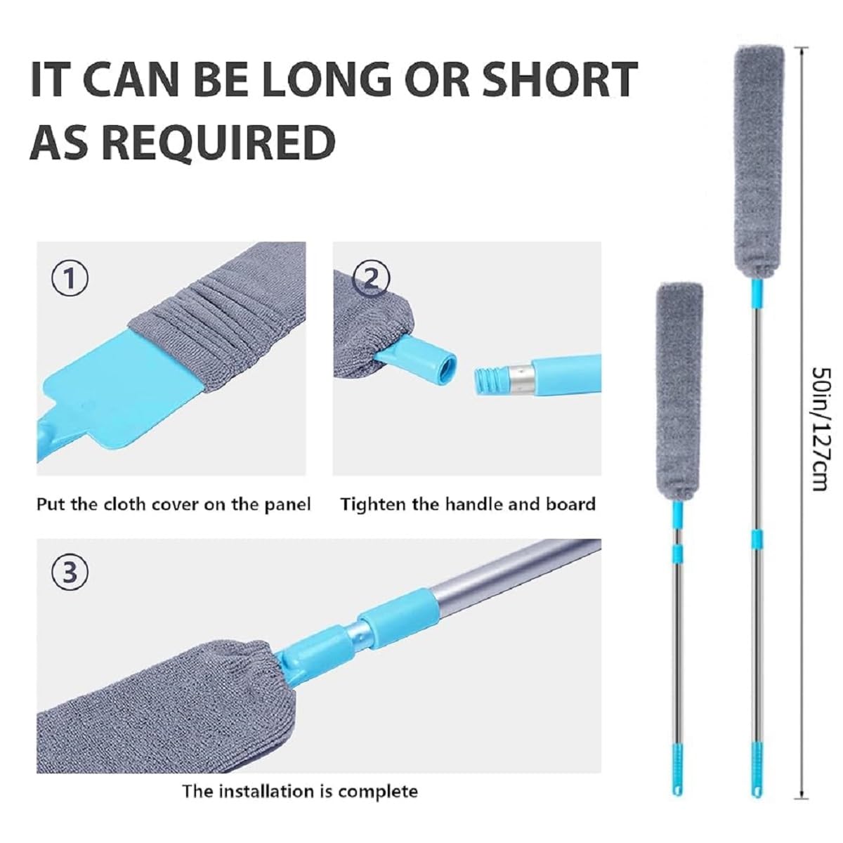 Gap Dust Cleaner Microfiber Duster for Bed Sofa High Ceilings Under Appliance Couch Fridge Furniture Cleaning Washable & Retractable Brush Stainless Steel Extension Long Handle Pole